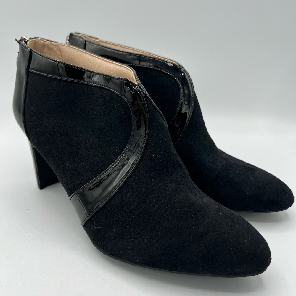 Life Stride Women’s Glamour Boots Size 7.5 Black Faux Microsuede Ankle Patent